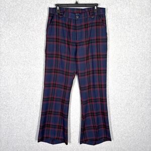 Jolt Pant Large Navy Burgundy Bootcut Tartan Trouser Academia Grandpa‎ Retro 70s
